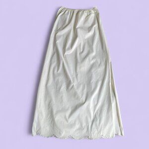 VINTAGE 70s KOMAR WHITE LACE TRIM MAXI SLIP SKIRT